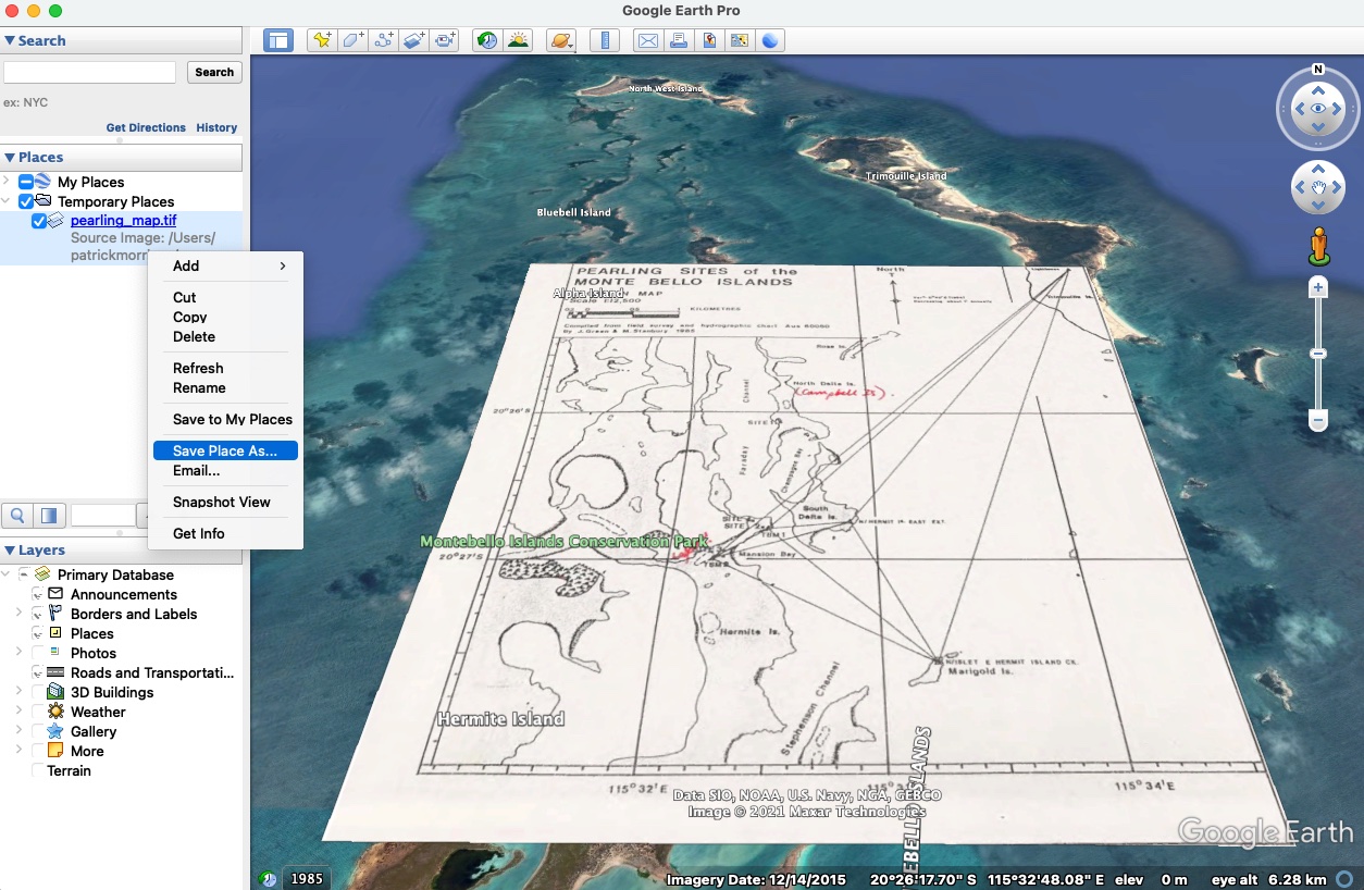 Georeferenced map loaded in Google Earth Pro