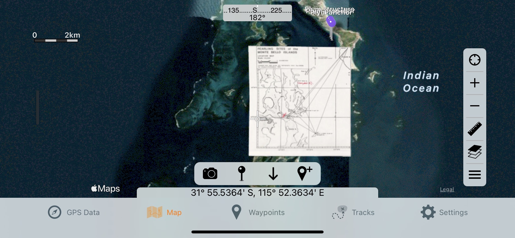 Georeferenced map loaded in GPS Tracks