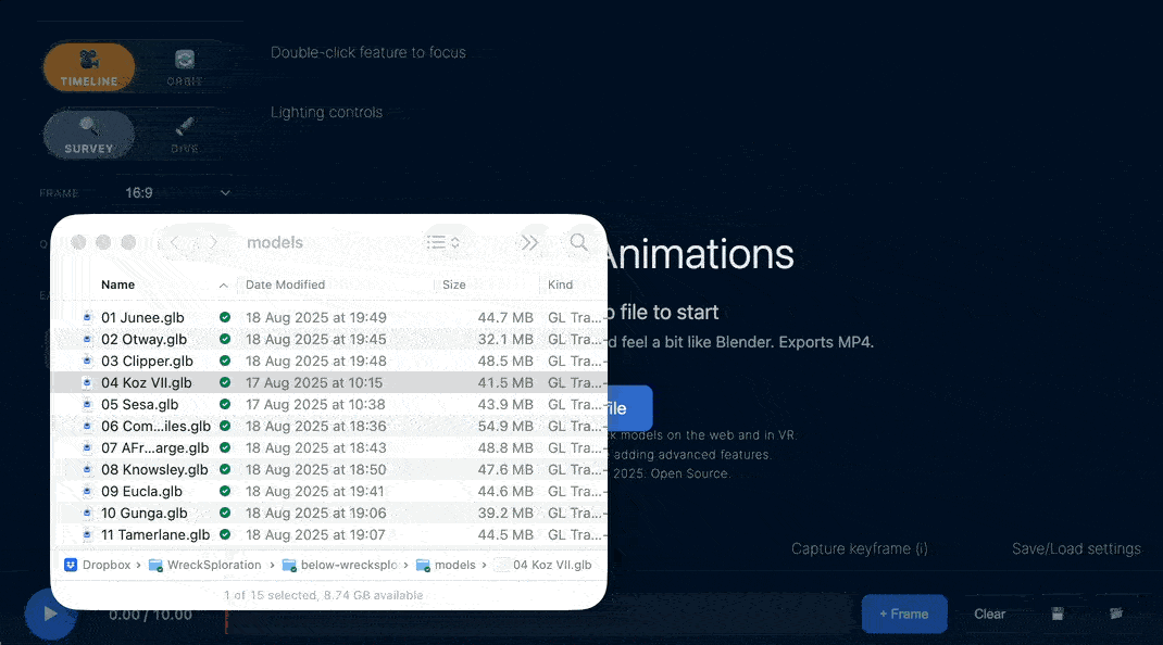 Loading a model into the animation viewer