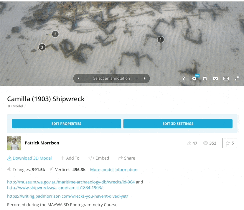 Downloading GLB model from Sketchfab