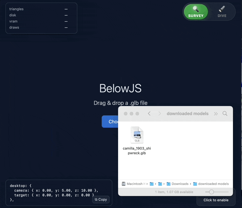 Testing model in BelowJS drag and drop viewer