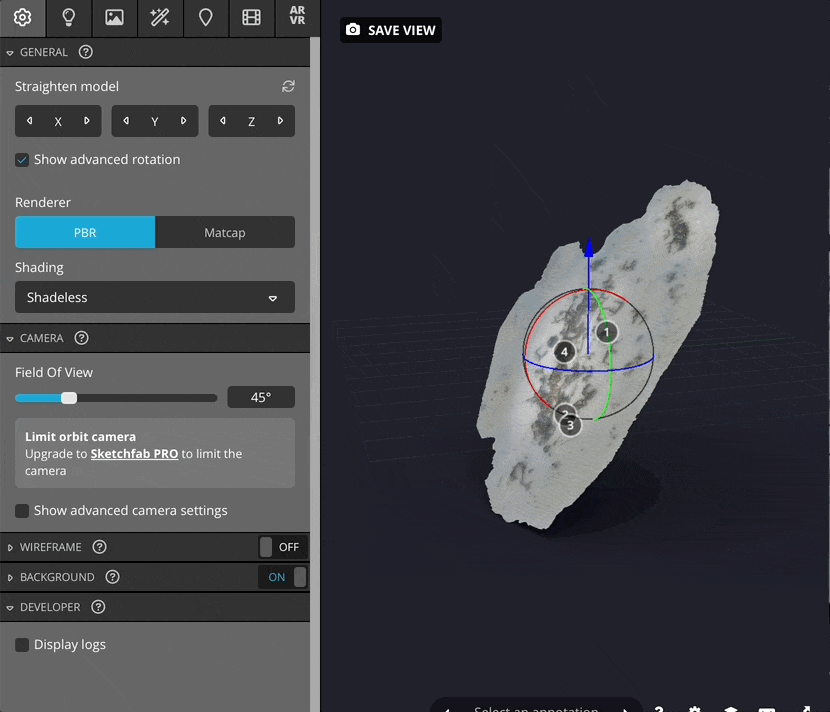 Orienting model in Sketchfab 3D Settings